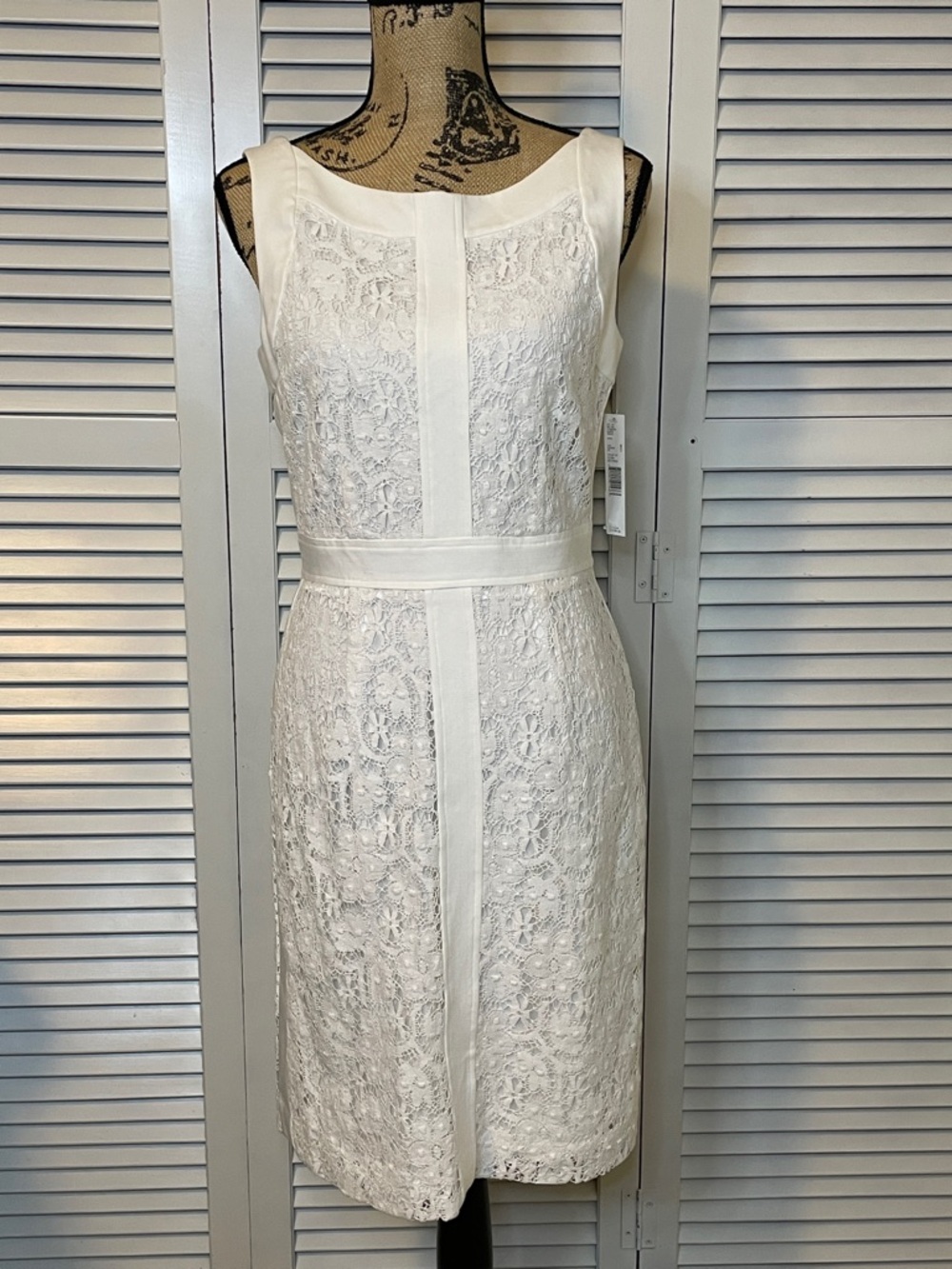 NWT - ANTONIO MELANI Ivory Lace Midi Sheath Dress - Sz 8
